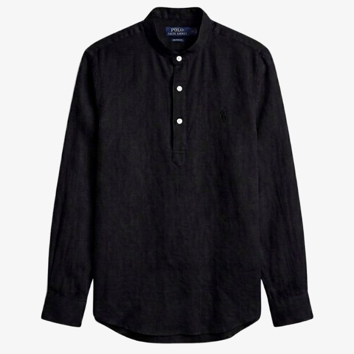 Ralph Lauren Linen/Remi Half Button Shirt, Black