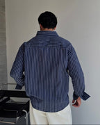 Zara Boxy Fit Poplin Striped Shirt, Navy