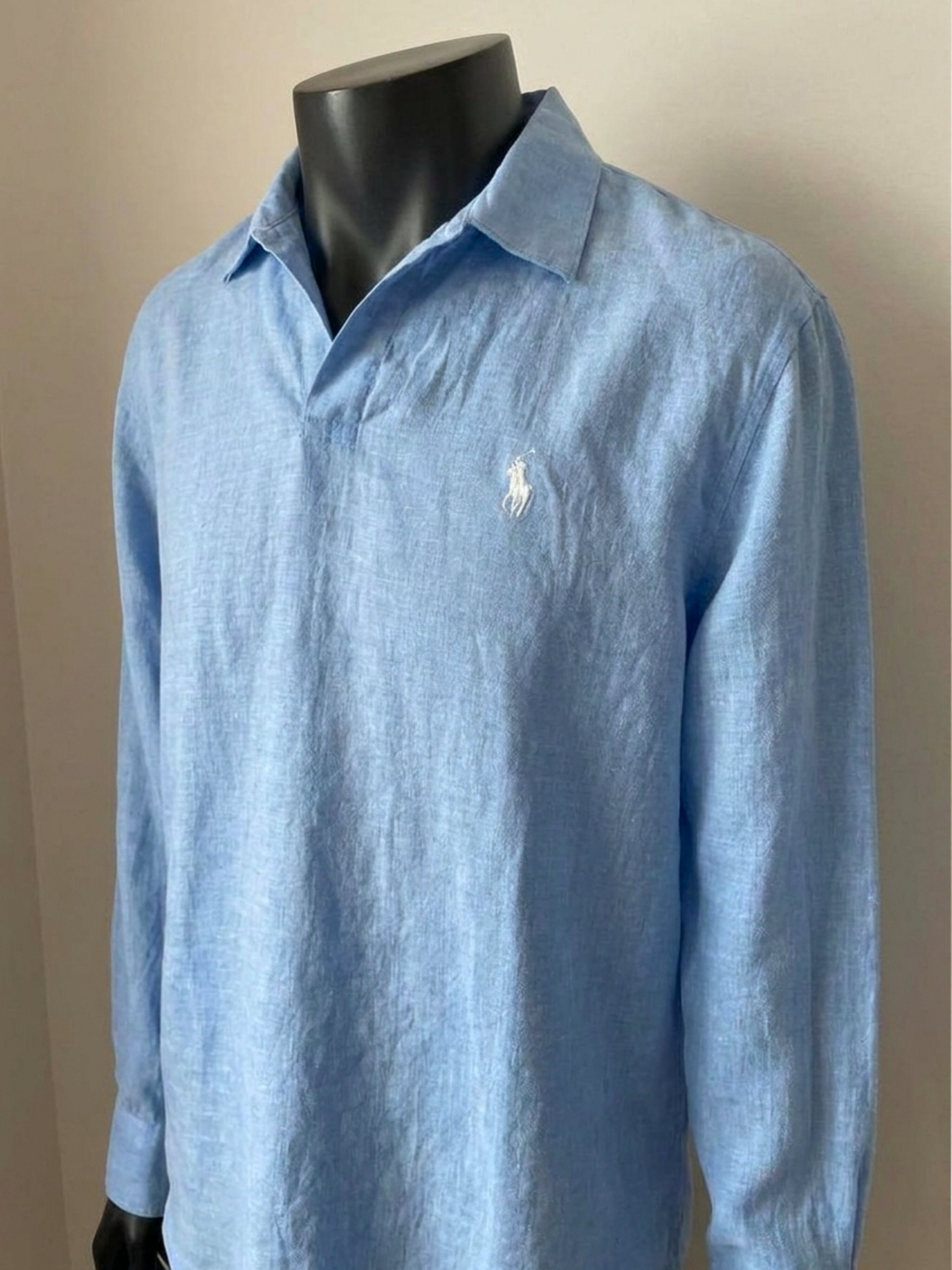 Ralph Lauren Linen/Remi Johnny Collar Shirt, Blue