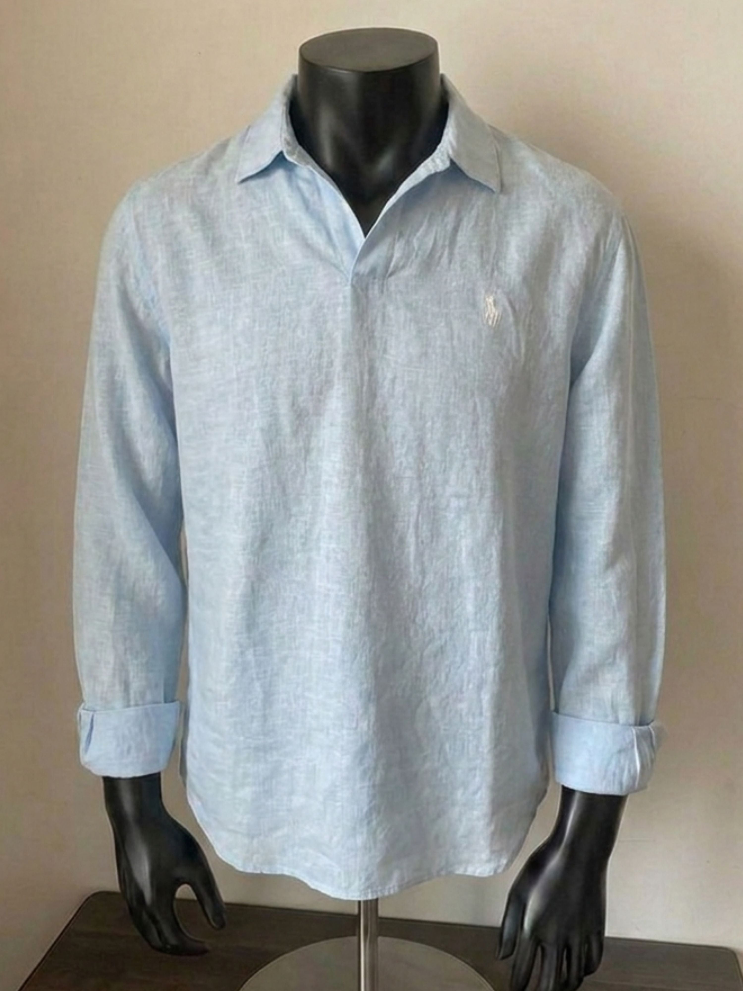 Ralph Lauren Linen/Remi Johnny Collar Shirt, Sky