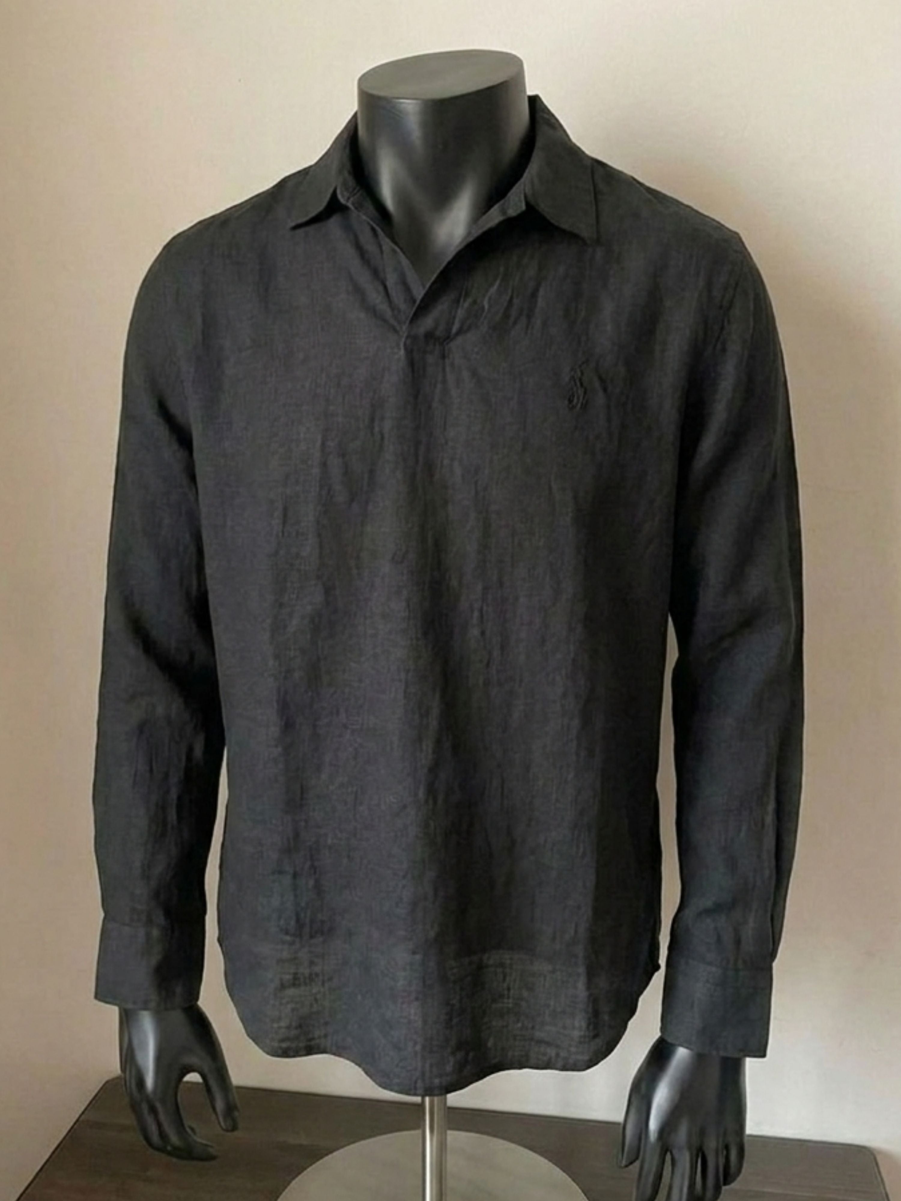 Ralph Lauren Linen/Remi Johnny Collar Shirt, Black