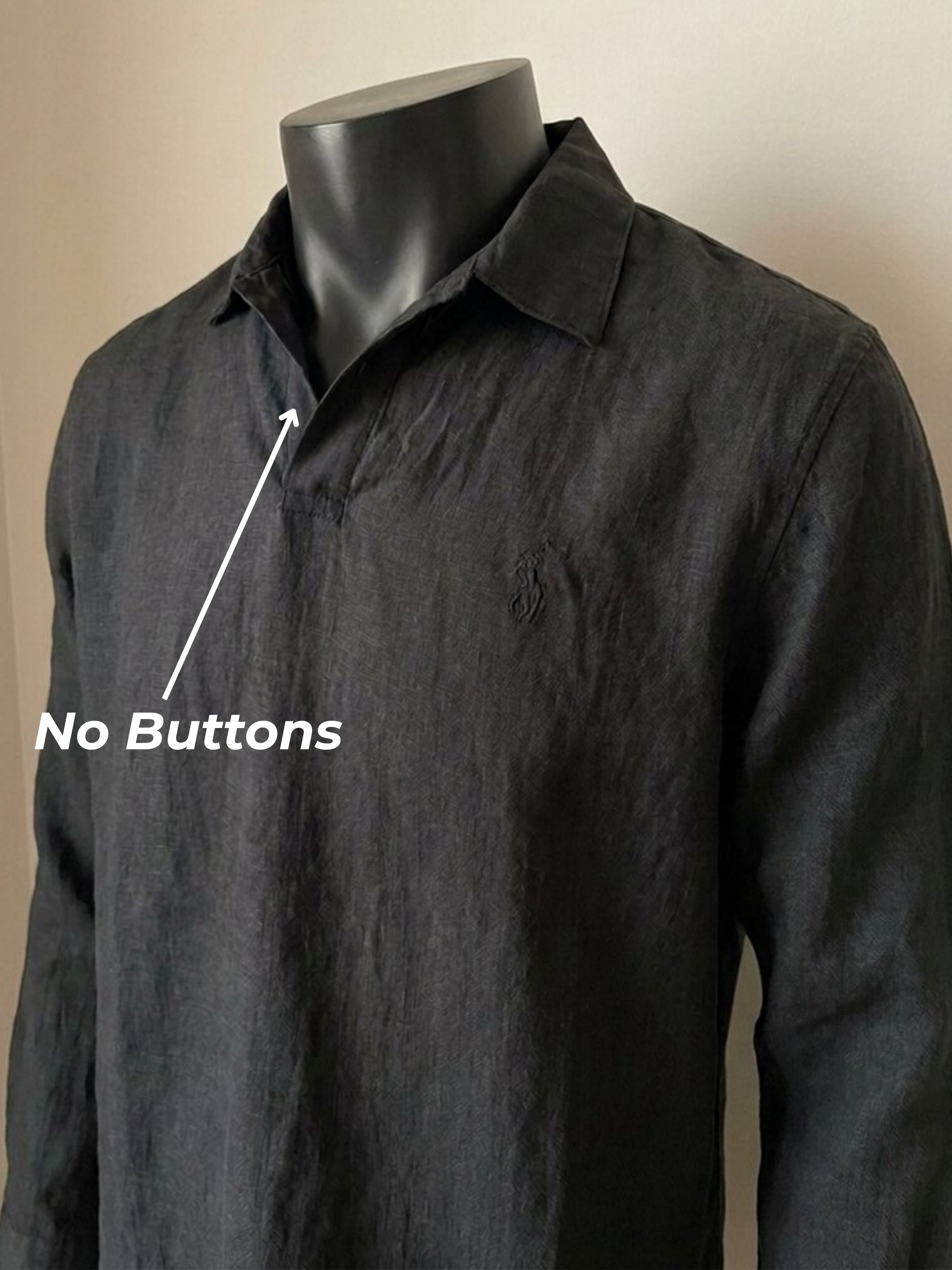 Ralph Lauren Linen/Remi Johnny Collar Shirt, Black