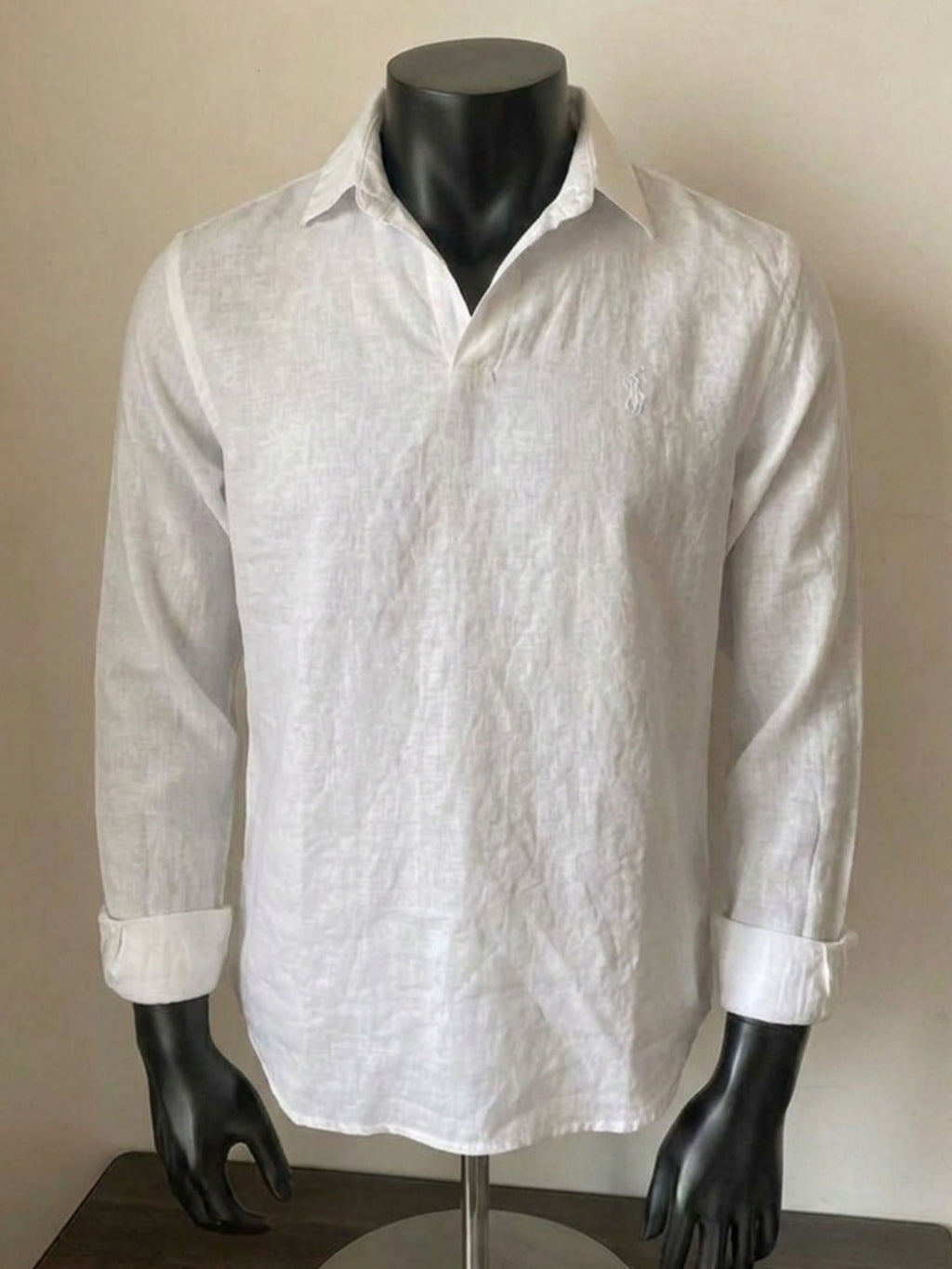 Ralph Lauren Linen/Remi Johnny Collar Shirt, White