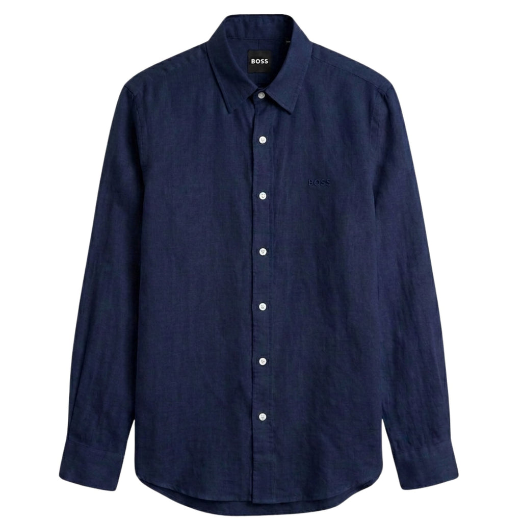 Hugo Boss 100% Linen Vintage Shirt, Navy