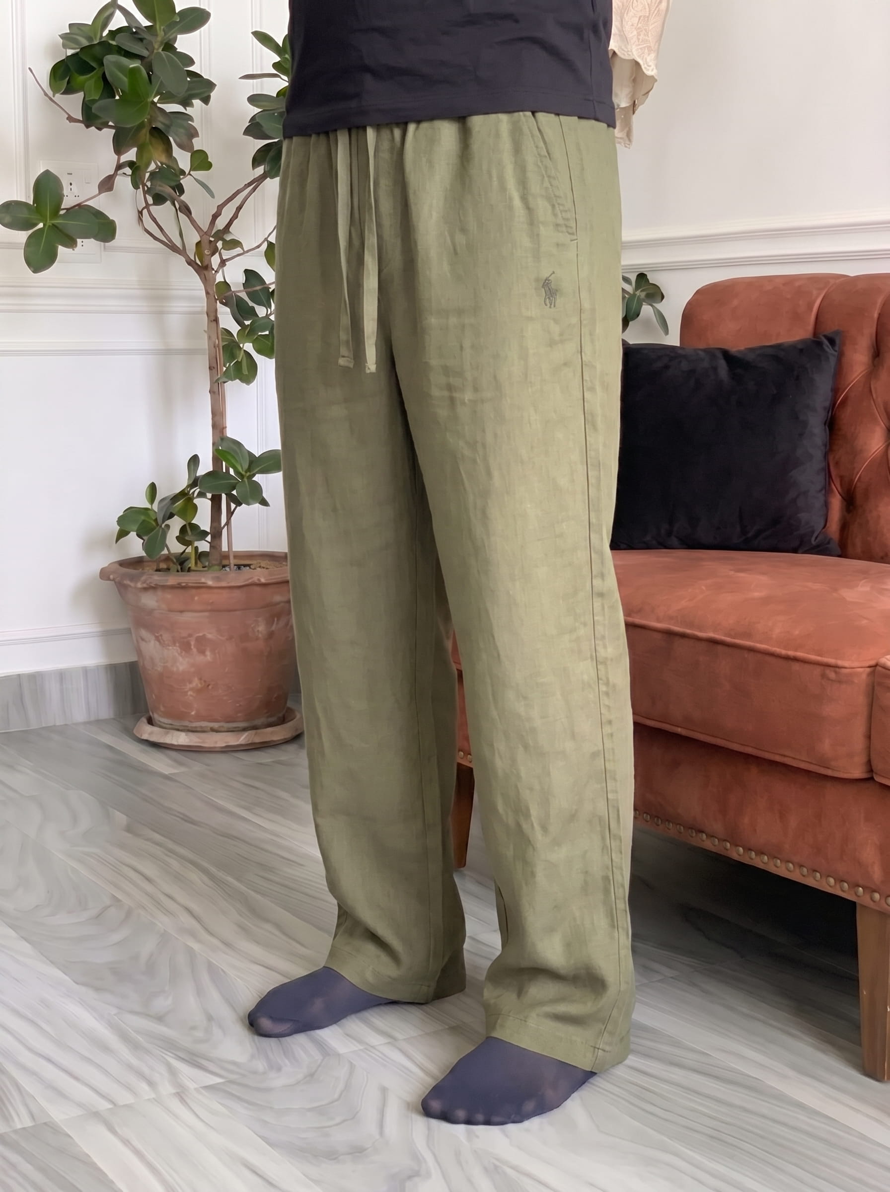 Ralph Lauren Vintage Relaxed Remi/Linen Trousers, Olive – Labelled