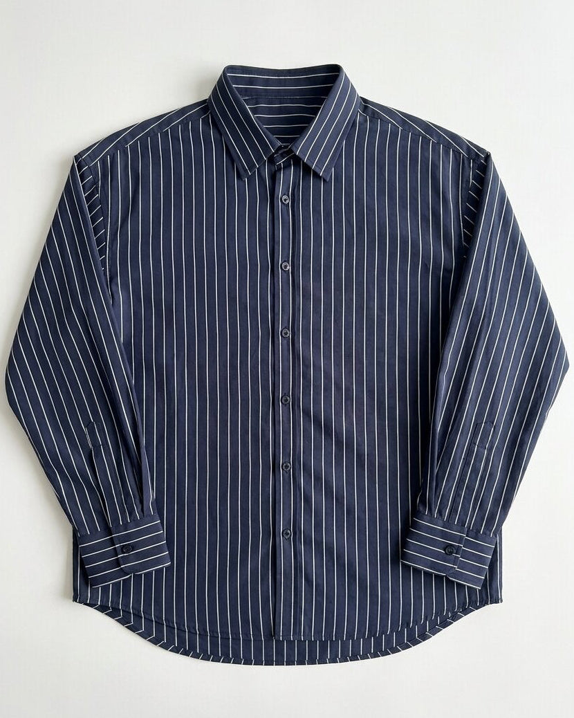 Zara Boxy Fit Poplin Striped Shirt, Navy