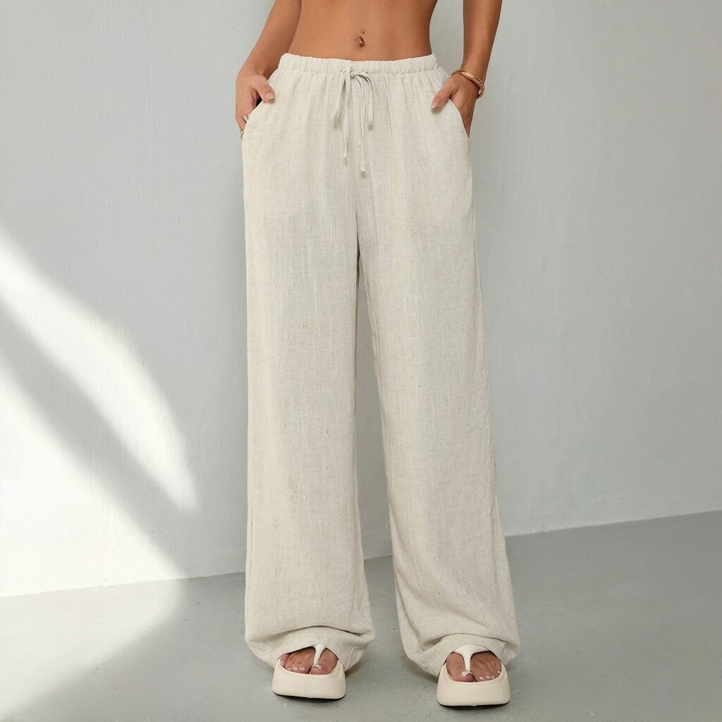 MUSERO Women's Wide Leg Pants, Beige