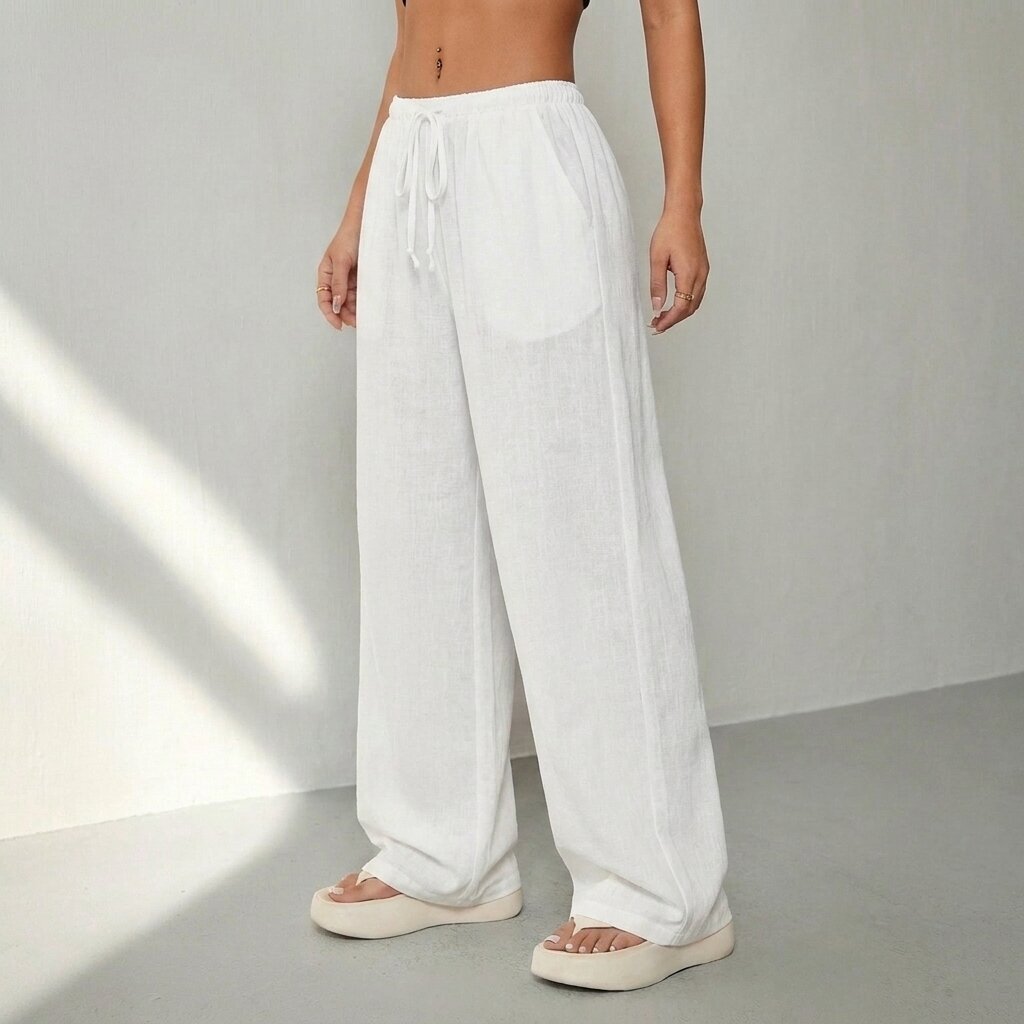 MUSERO Women's Wide Leg Pants, White