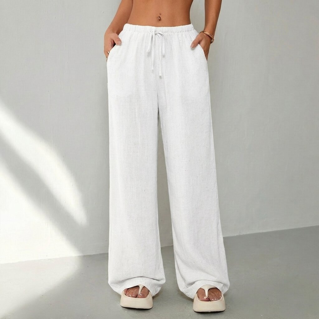 MUSERO Women's Wide Leg Pants, White