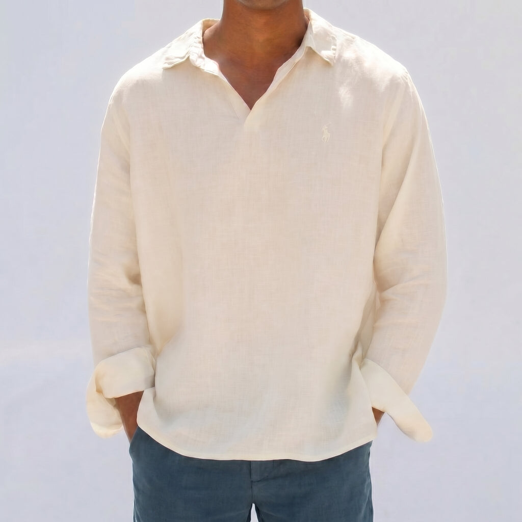 Ralph Lauren Linen/Remi Johnny Collar Shirt, Beige