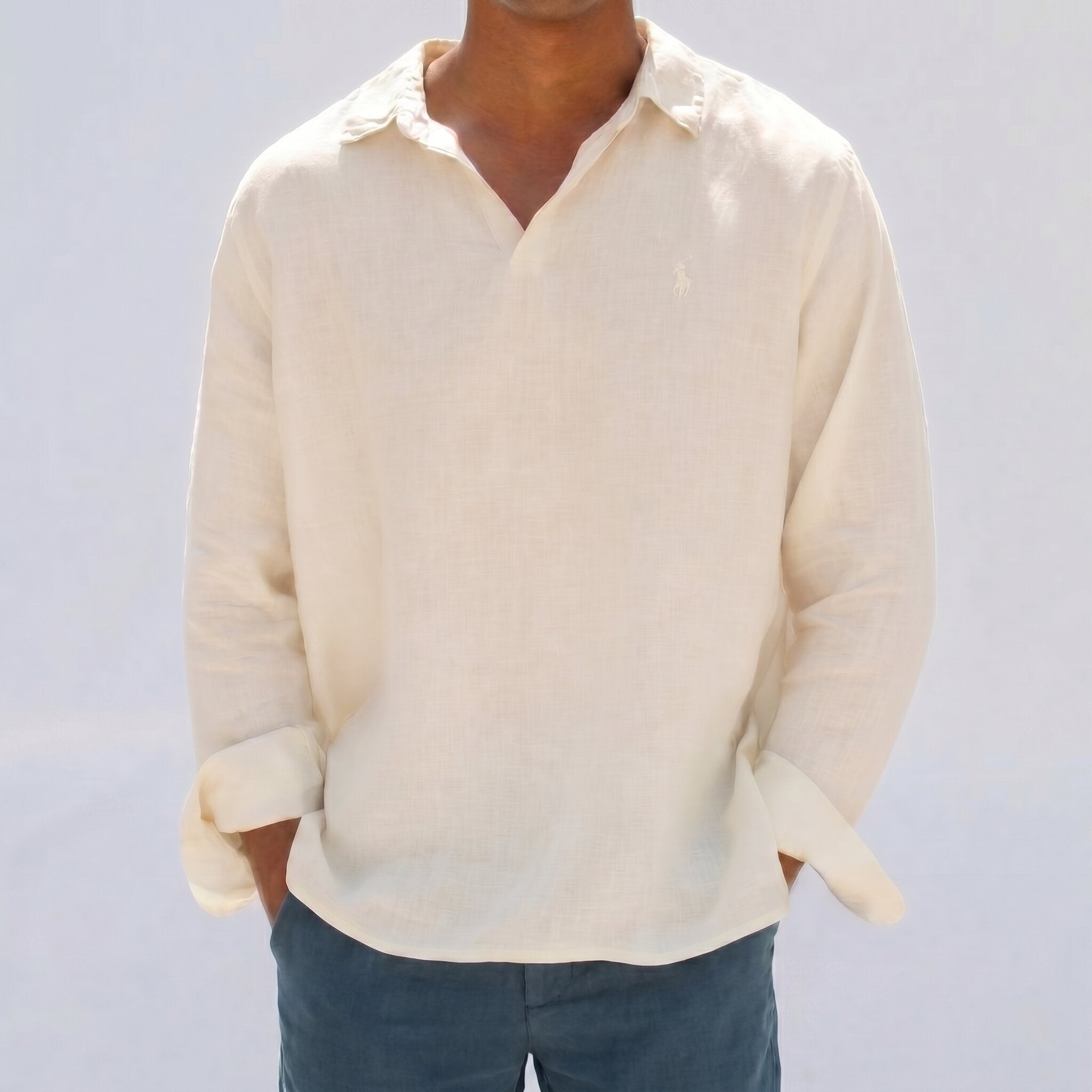 Ralph Lauren Linen/Remi Johnny Collar Shirt, Beige