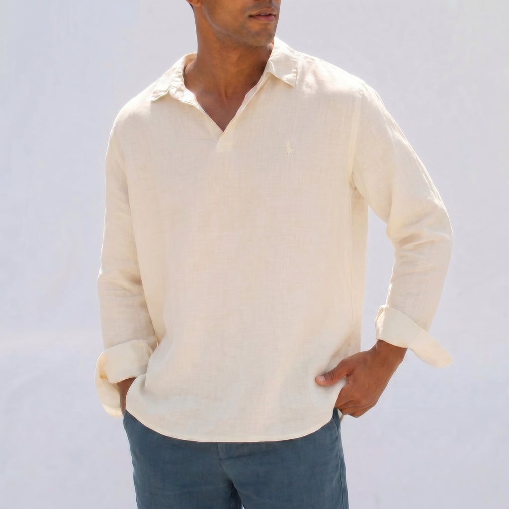 Ralph Lauren Linen/Remi Johnny Collar Shirt, Beige
