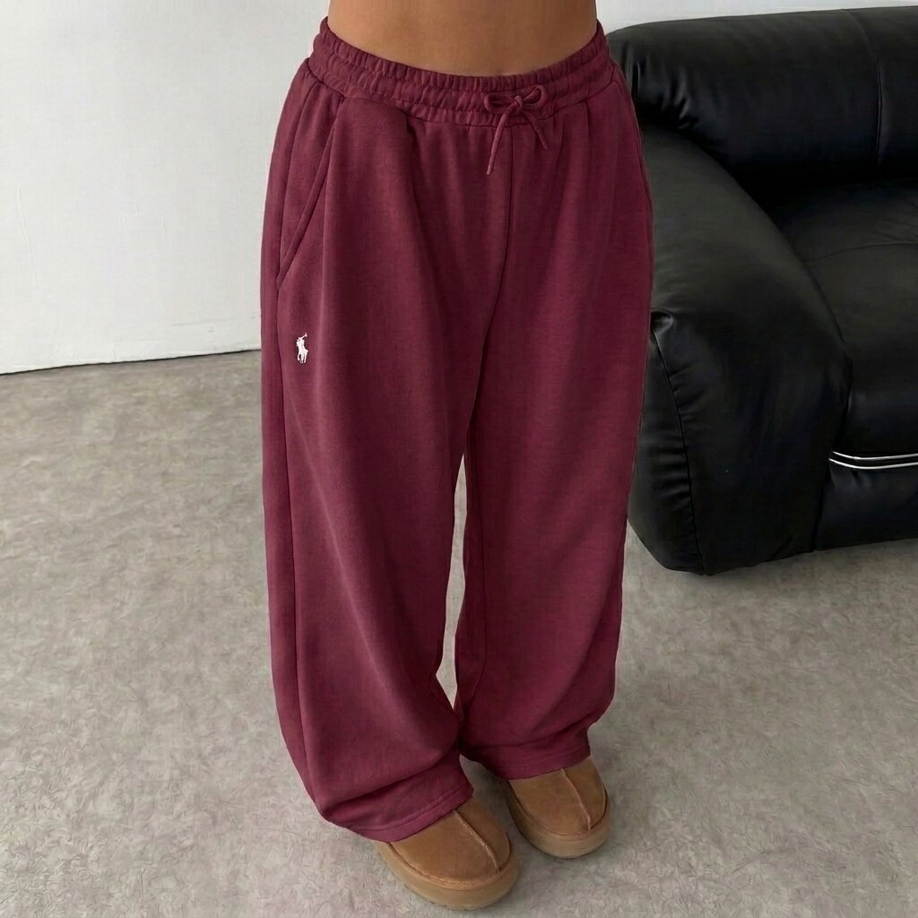 Ralph Lauren Women's Baggy Wide Leg Pants, Maroon
