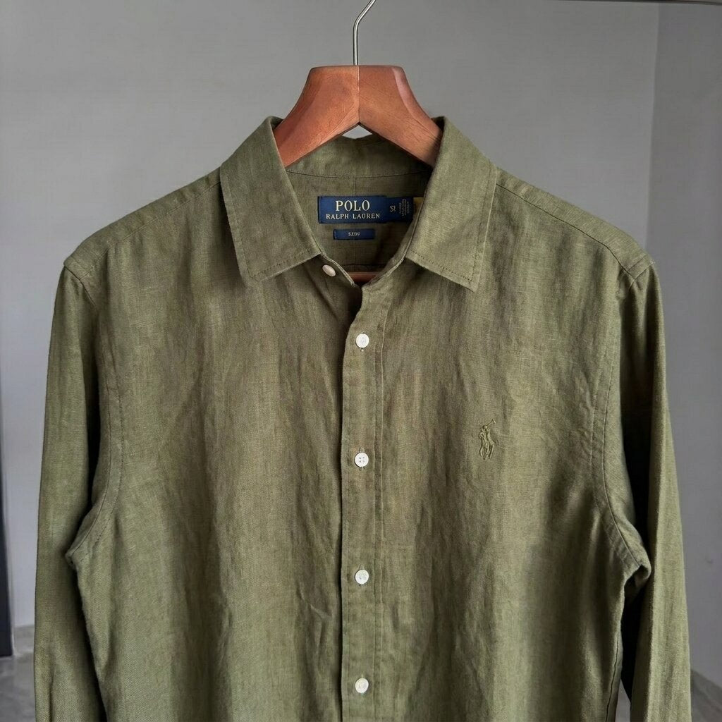 Ralph Lauren 100% French Linen Vintage Shirt, Olive