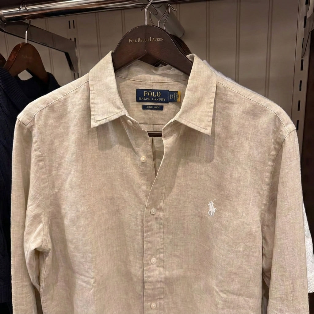 Ralph Lauren Linen/Remi Blend Vintage Shirt, Beige (Light Logo)