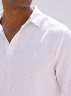 Ralph Lauren Linen/Remi Johnny Collar Shirt, White