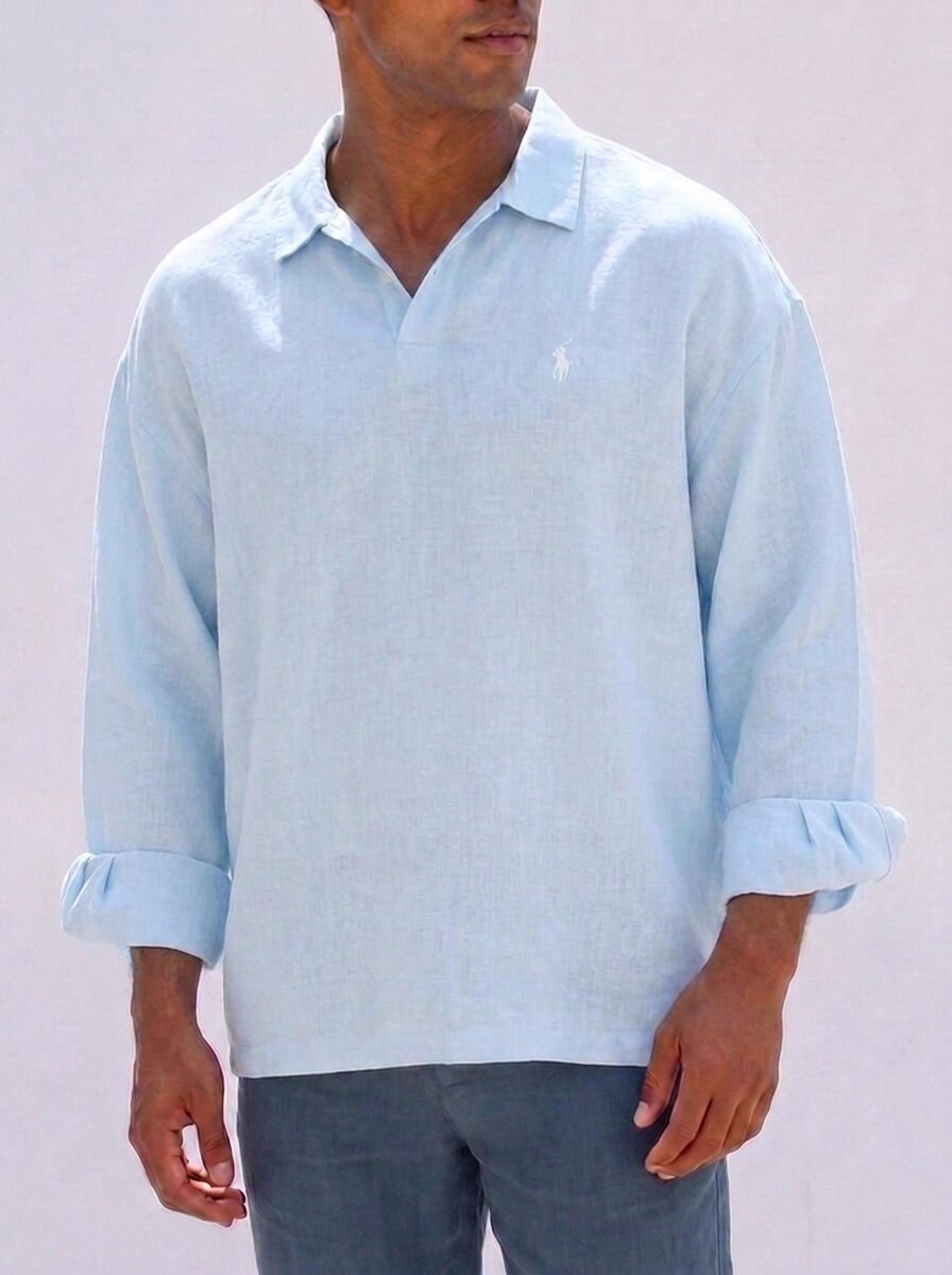Ralph Lauren Linen/Remi Johnny Collar Shirt, Sky