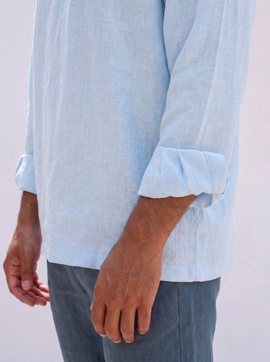 Ralph Lauren Linen/Remi Johnny Collar Shirt, Sky