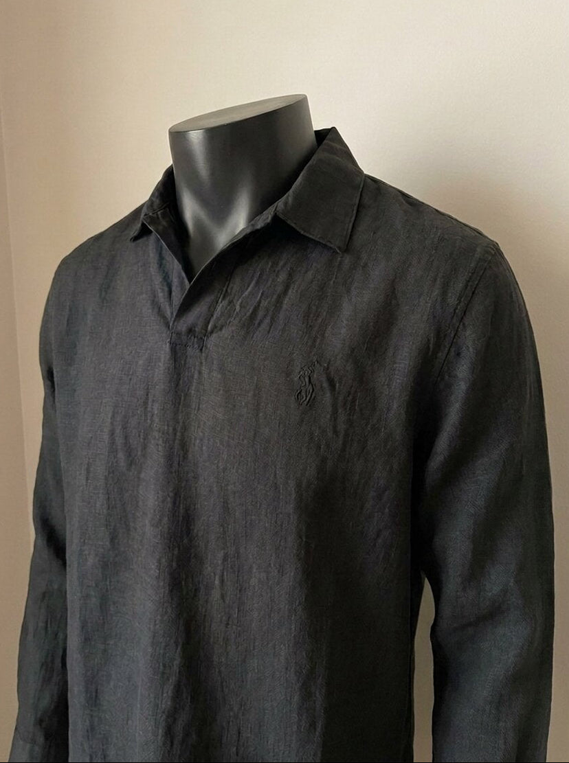 Ralph Lauren Linen/Remi Johnny Collar Shirt, Black