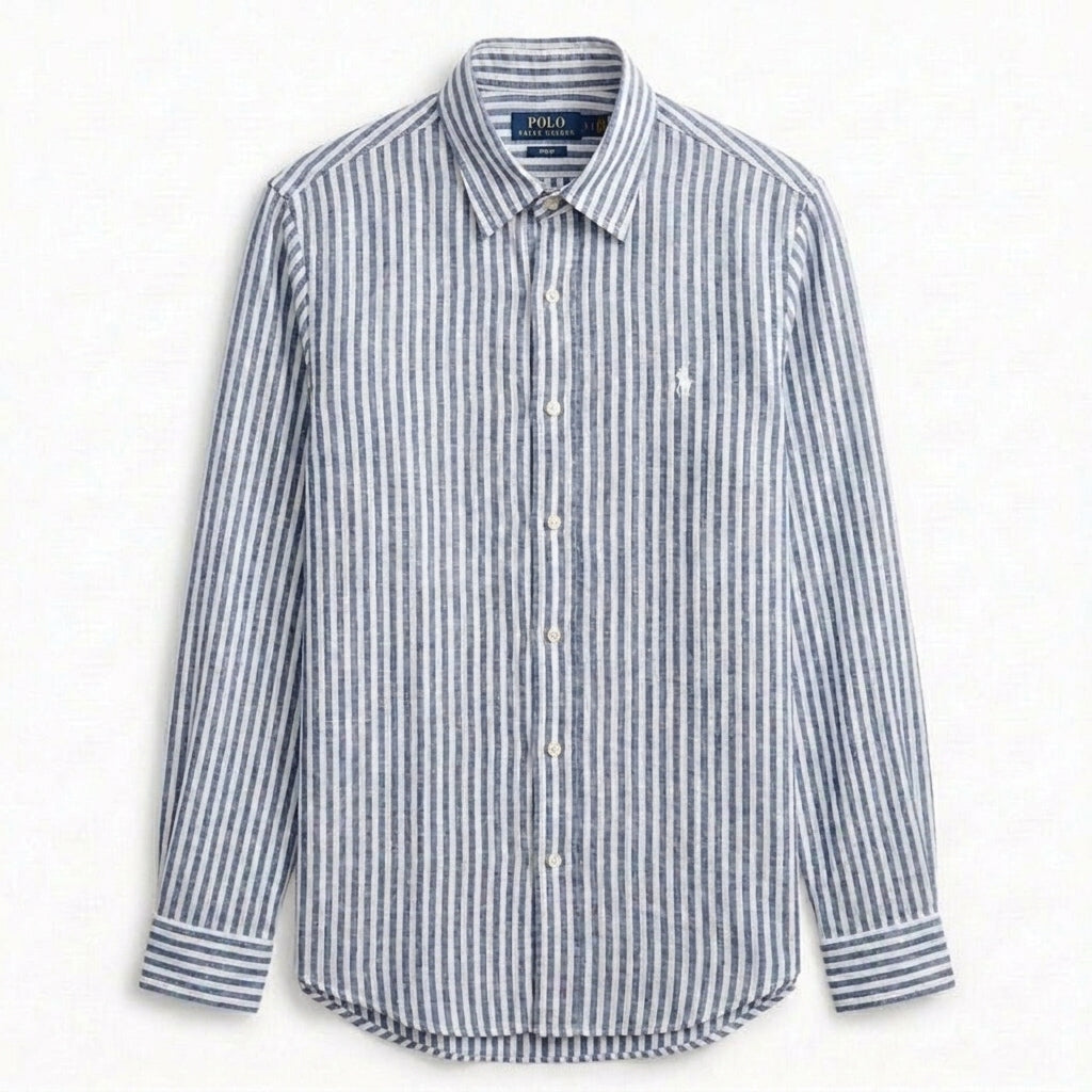 Ralph Lauren Remi/Linen Blend Vintage Shirt, Blue Striped