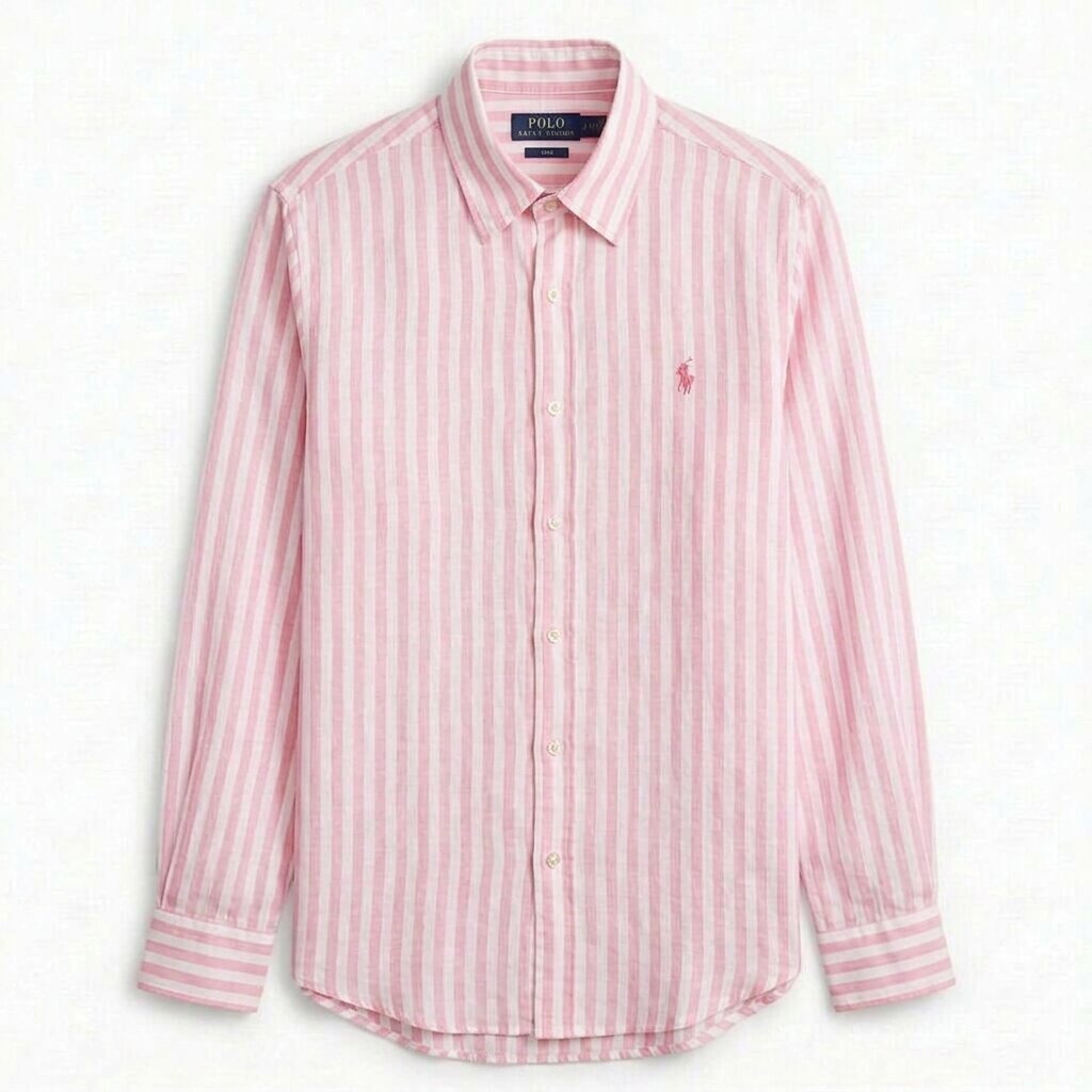Ralph Lauren 100% French Linen Vintage Shirt, Pink Striped