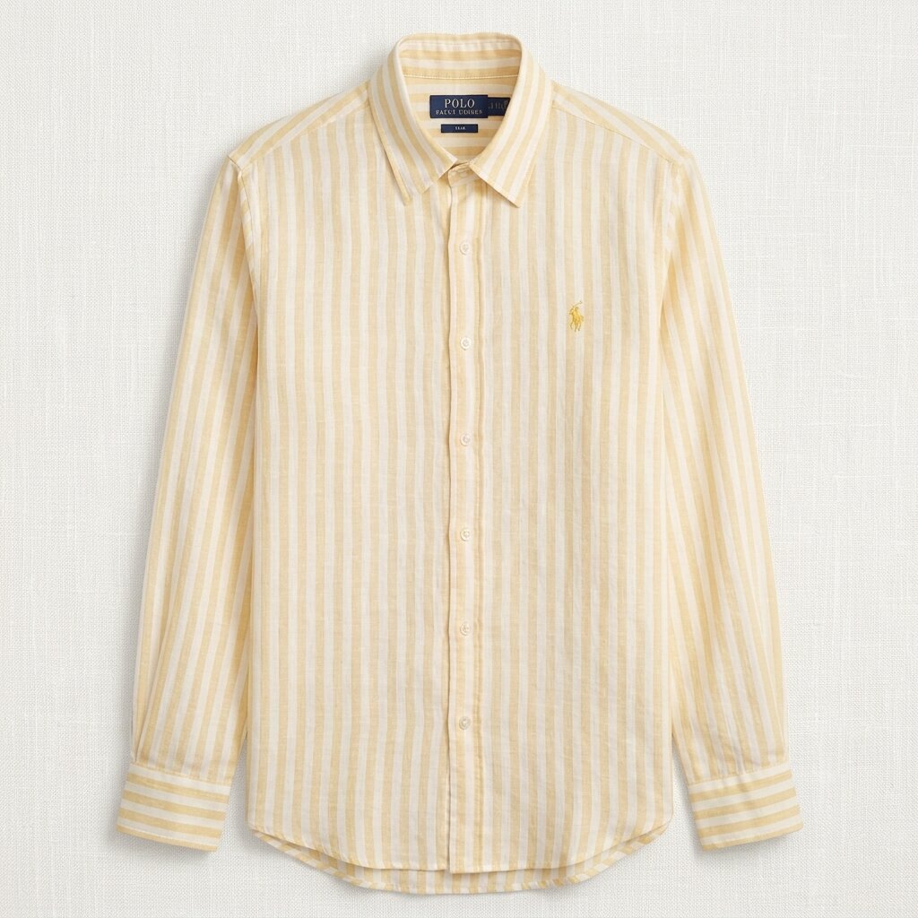 Ralph Lauren 100% French Linen Vintage Shirt, Yellow Striped