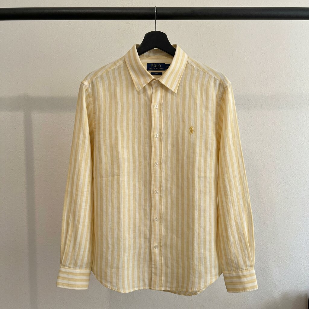 Ralph Lauren 100% French Linen Vintage Shirt, Yellow Striped