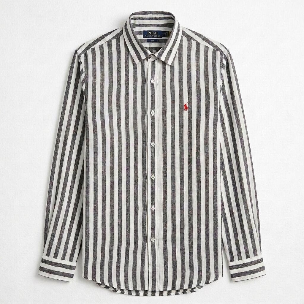 Ralph Lauren 100% French Linen Vintage Shirt, Dark Blue Striped
