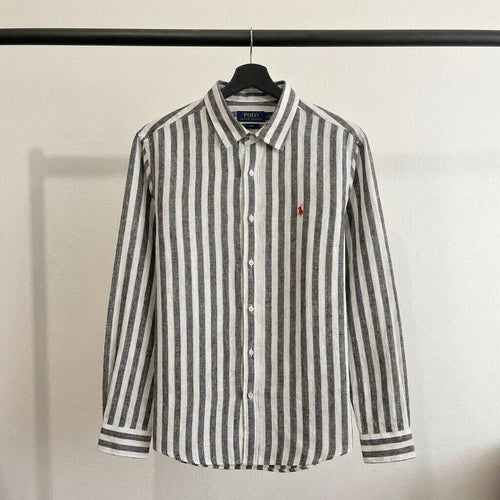 Ralph Lauren 100% French Linen Vintage Shirt, Dark Blue Striped