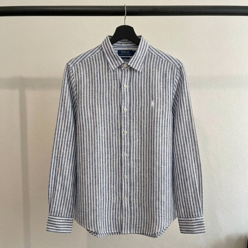 Ralph Lauren Remi/Linen Blend Vintage Shirt, Blue Striped