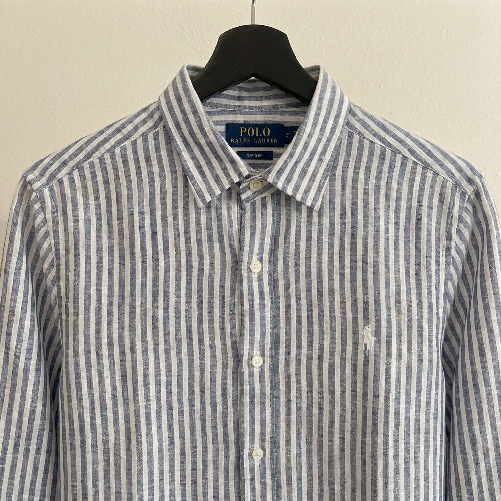 Ralph Lauren Remi/Linen Blend Vintage Shirt, Blue Striped