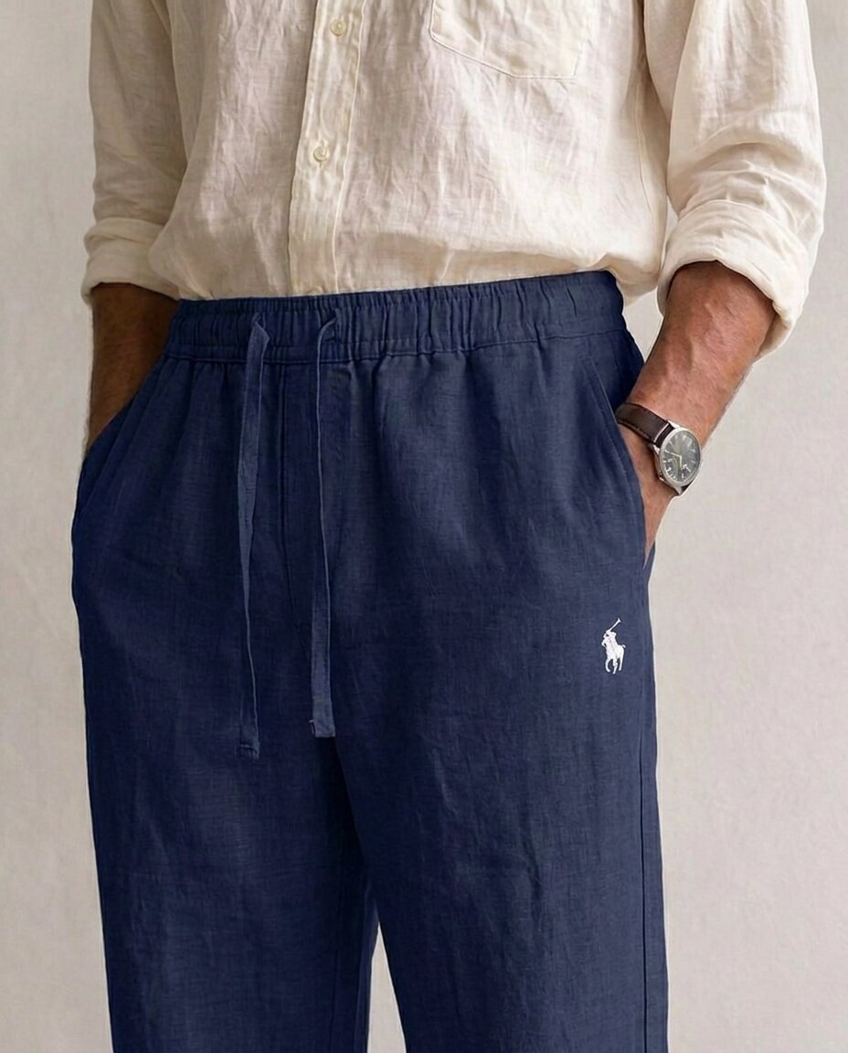 Ralph Lauren Vintage Relaxed Remi/Linen Trousers, Navy