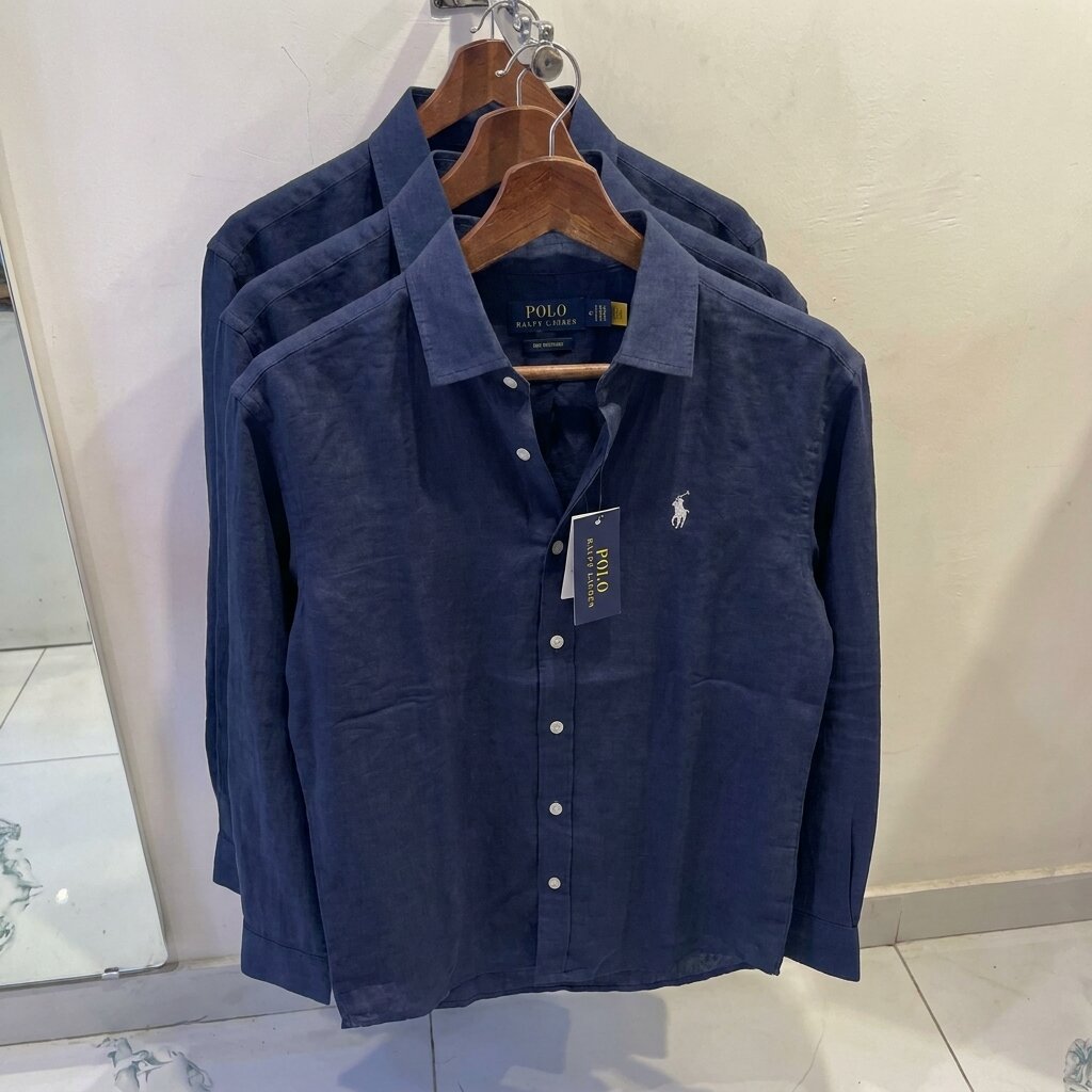 Ralph Lauren 100% French Linen Vintage Shirt, Navy