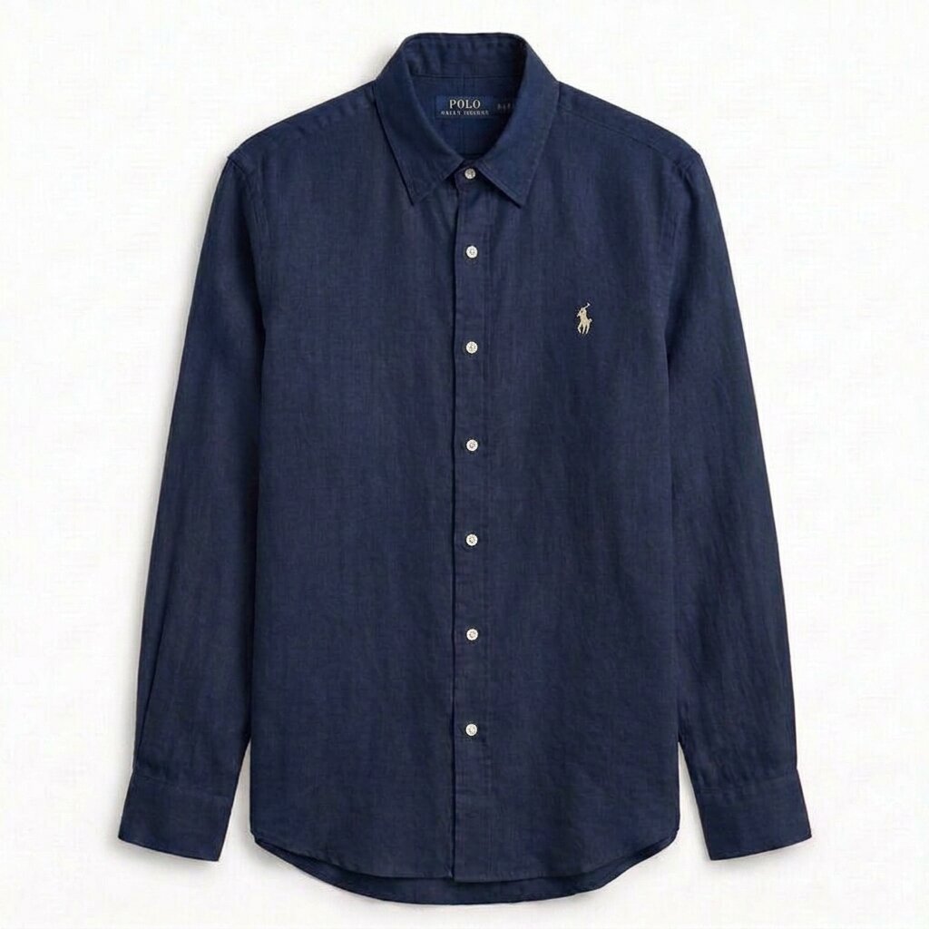Ralph Lauren 100% French Linen Vintage Shirt, Navy