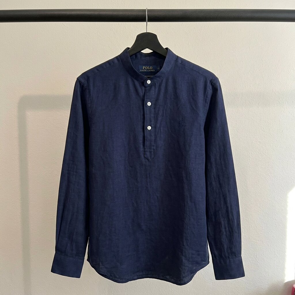 Ralph Lauren Linen/Remi Half Button Shirt, Navy