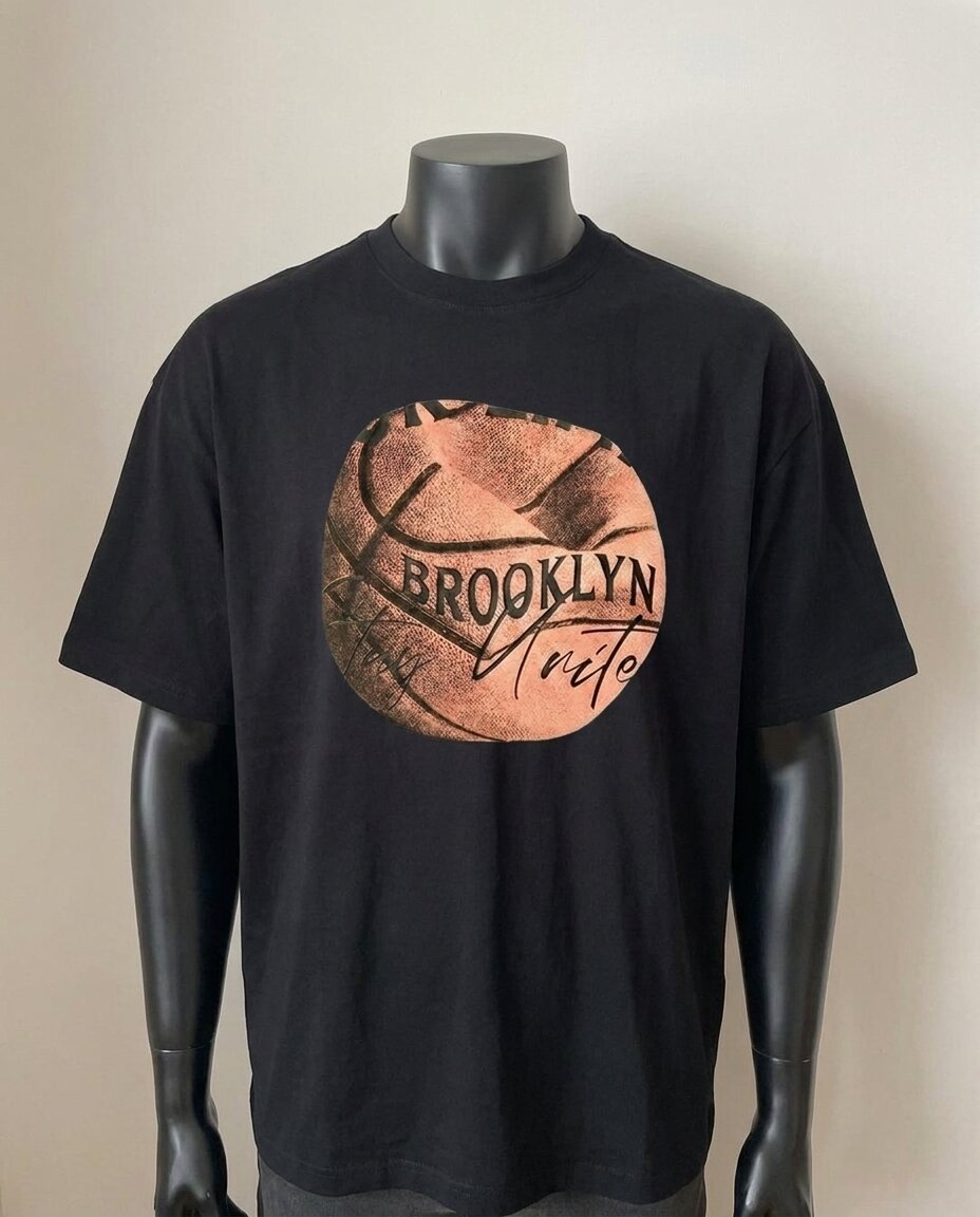 Brooklyn Basketball Drop Shoulder Tee, Black