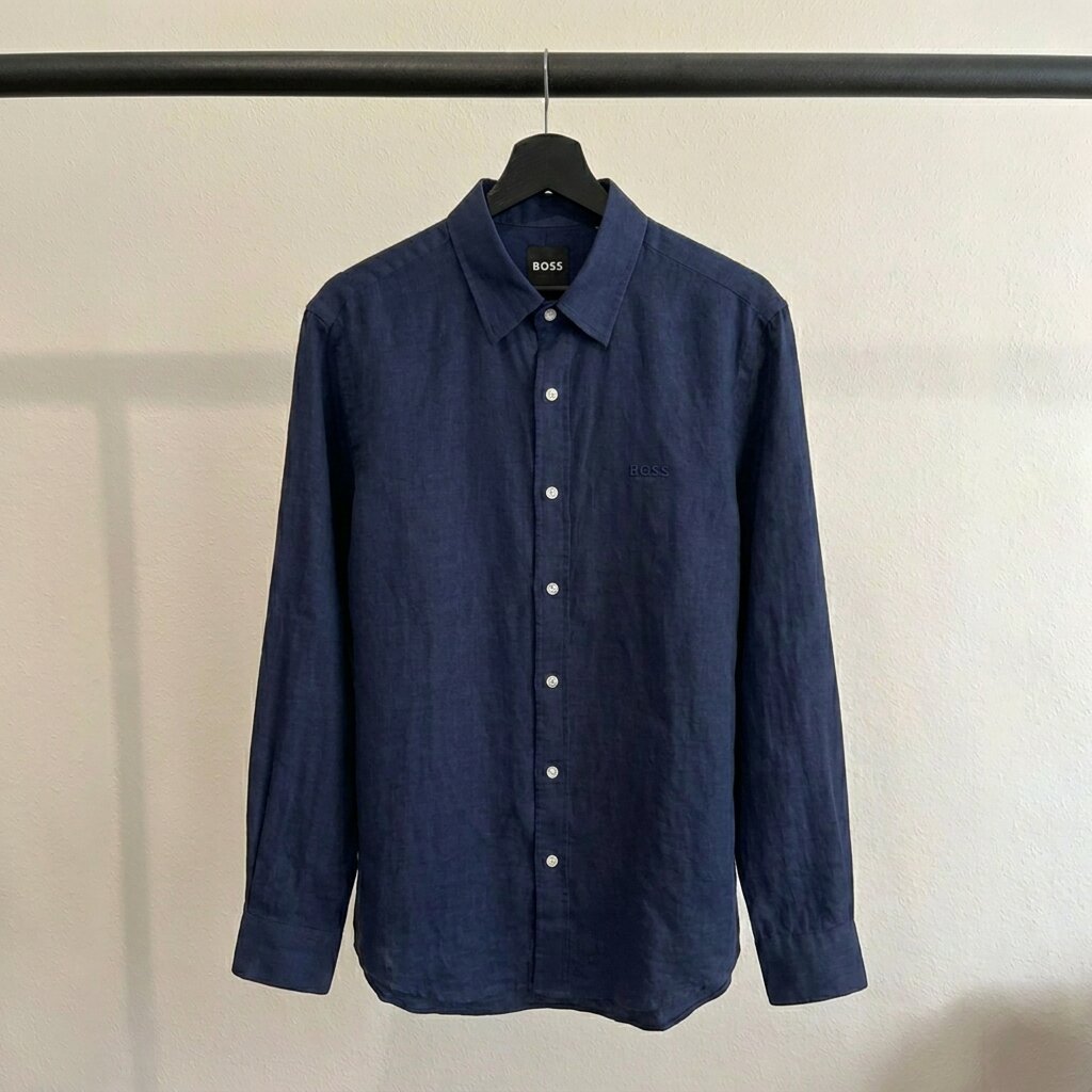 Hugo Boss 100% Linen Vintage Shirt, Navy
