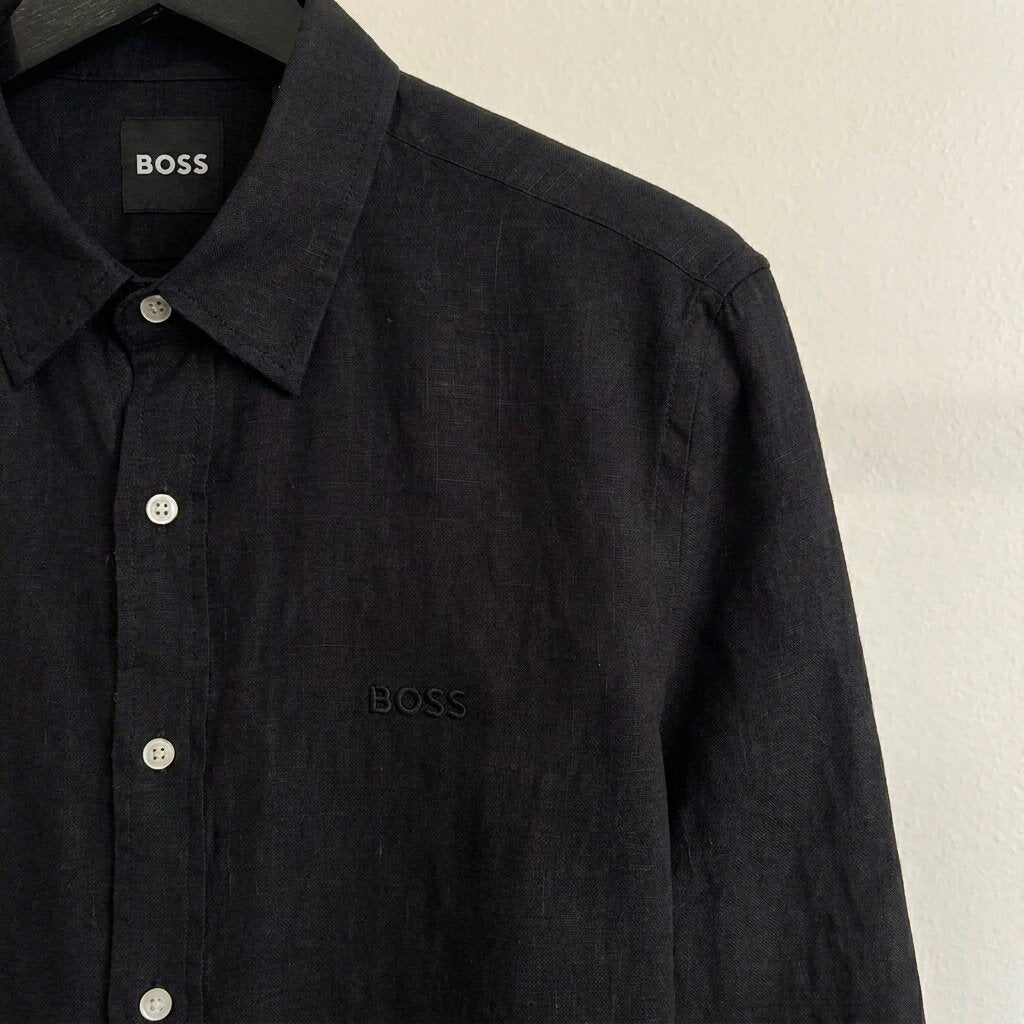 Hugo Boss 100% Linen Vintage Shirt, Black