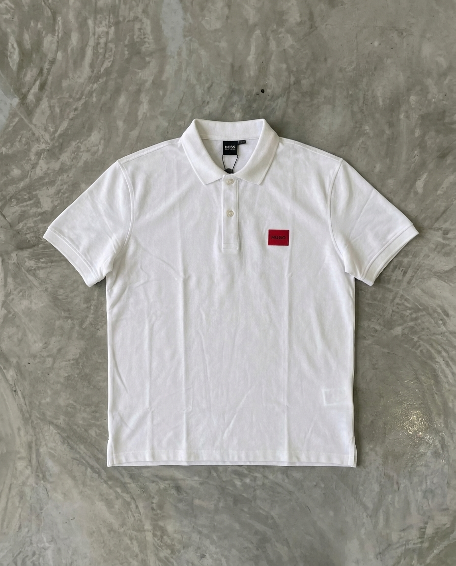 Hugo Boss Square Badge Logo Pique Polo, White