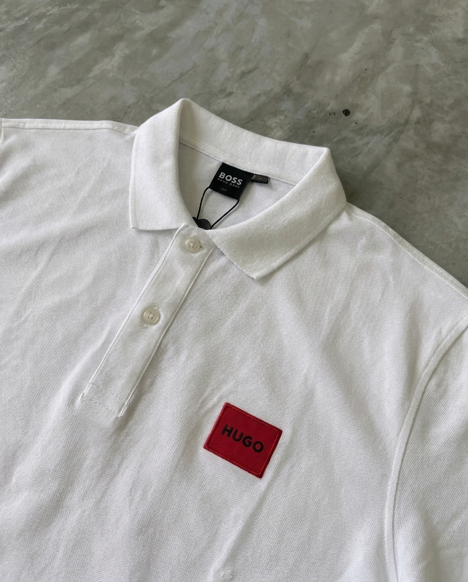 Hugo Boss Square Badge Logo Pique Polo, White