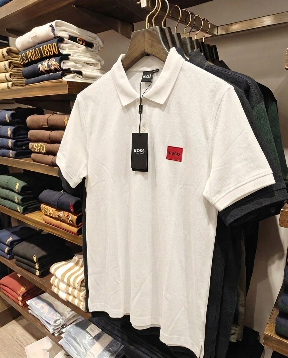 Hugo Boss Square Badge Logo Pique Polo, White