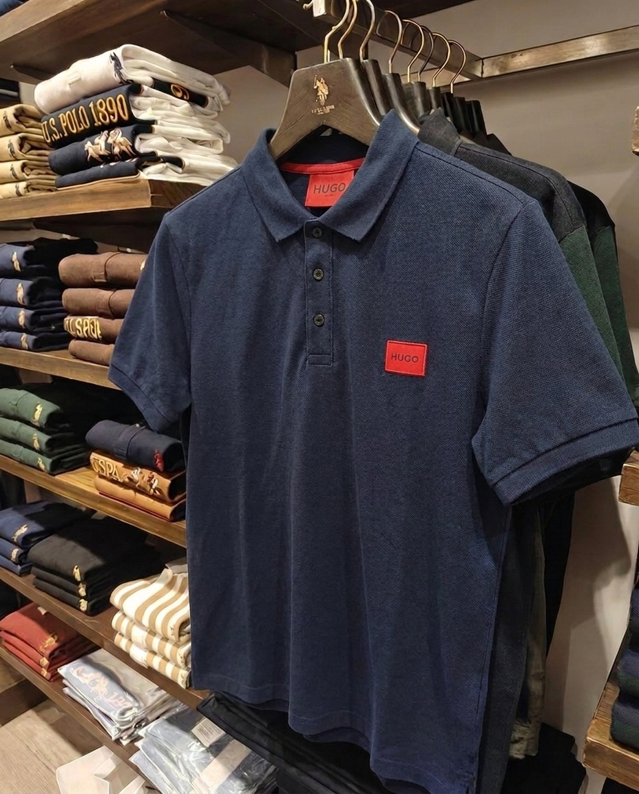 Hugo Boss Square Badge Logo Pique Polo, Navy