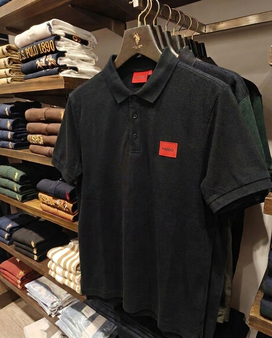 Hugo Boss Square Badge Logo Pique Polo, Black