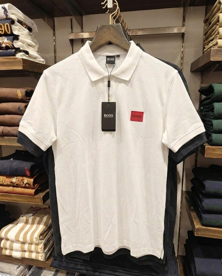 Hugo Boss Square Badge Logo Pique Polo, White