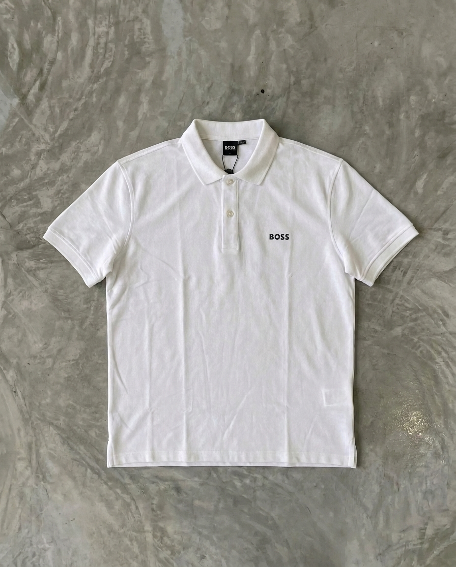 Hugo Boss Rubber Patch Logo Pique Polo, White