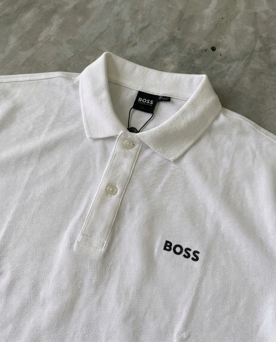 Hugo Boss Rubber Patch Logo Pique Polo, White