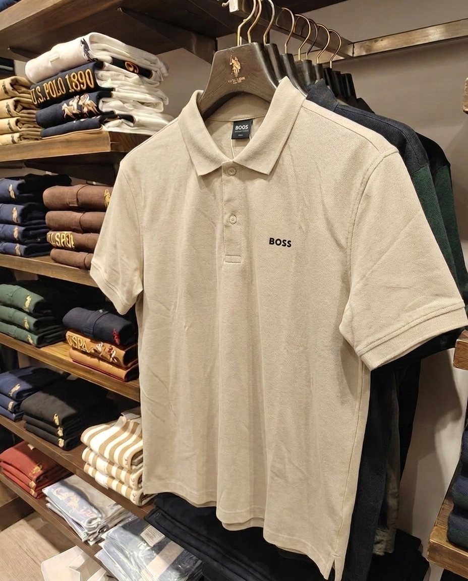 Hugo Boss Rubber Patch Logo Pique Polo, Beige
