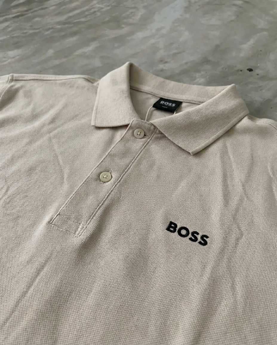 Hugo Boss Rubber Patch Logo Pique Polo, Beige