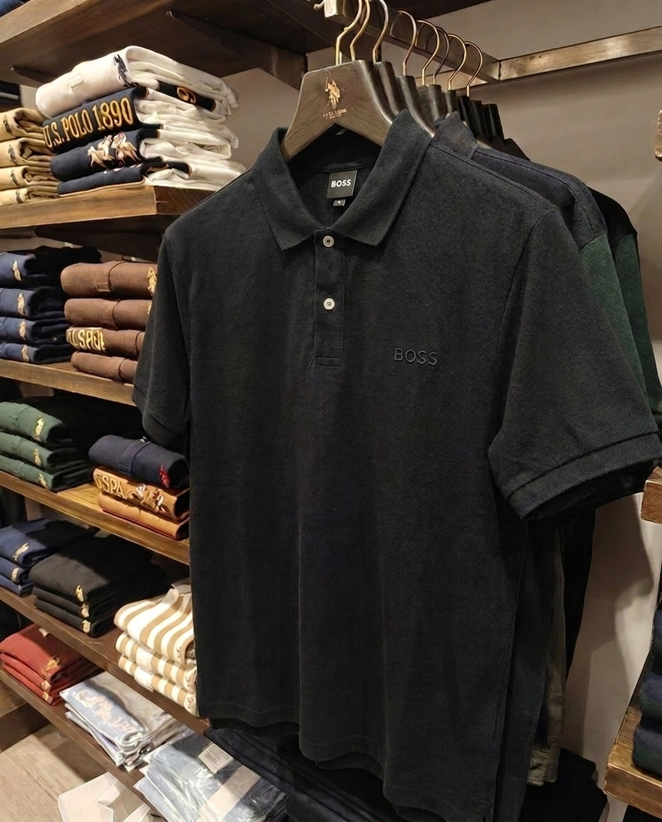 Hugo Boss Rubber Patch Logo Pique Polo, Black