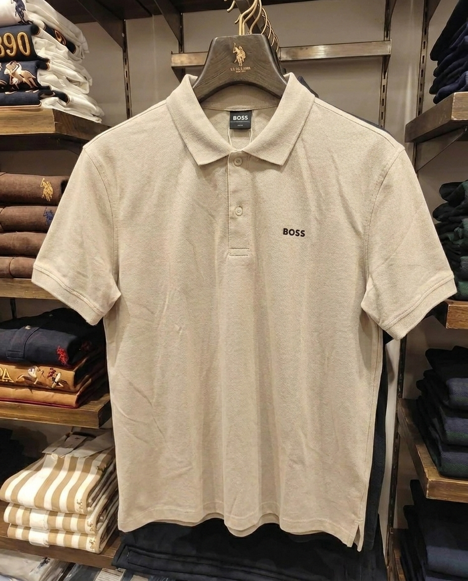 Hugo Boss Rubber Patch Logo Pique Polo, Beige